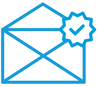 A blue icon of an envelope with a badge and a checkmark, indicating successful verification or message confirmation.