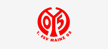 Das Logo des 1. FSV Mainz 05 zeigt die roten Zahlen "05" in einer stilisierten, runden Form auf weissem Hintergrund. Darunter befindet sich der Vereinsname „1. FSV Mainz 05“ in Rot.