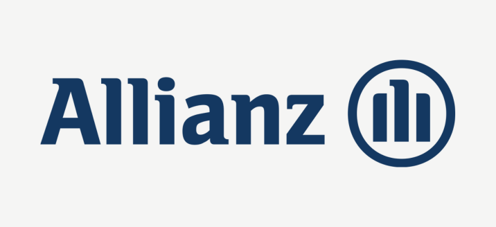 Allianz-Logo in dunkelblauer Schrift mit einem Kreis, der ein stilisiertes Säulensymbol enthält, rechts neben dem Schriftzug